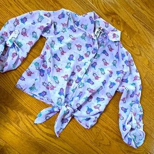 Knitworks OWL lavender tie front top Small